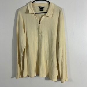 Eddie Bauer Pullover Women Medium Tall Yellow Quarter Zip Ribbed Cotton Top